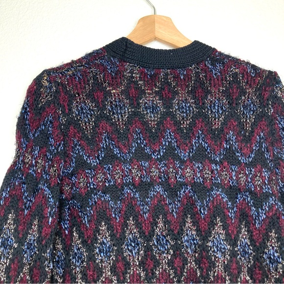Lucky Brand Button Up Chunky Knit Cardigan Sweater M Fair Isle Black Metallic - Picture 13 of 16